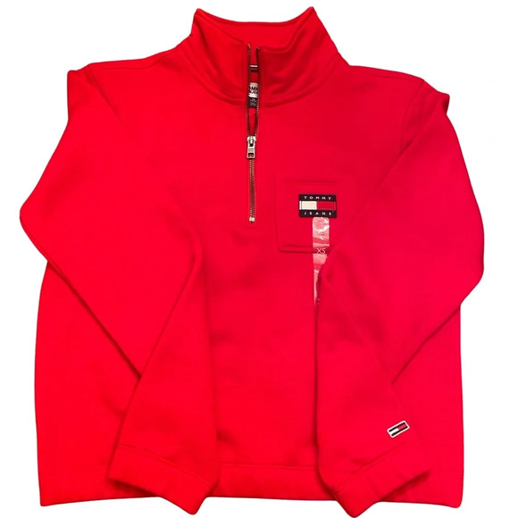 Tommy Hilfiger Tops - Tommy Hilfiger Red Sweatshirt Tommy Jeans Relaxed Badge Quarter Zip